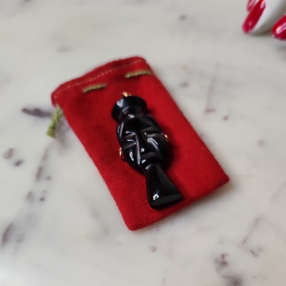 Vintage | Black Obsidian / 14K Gold Hand Carved Pendant Egyptian - Picture 4 of 11